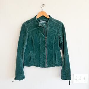 Marrakech Velvet Harlow Moto Full Zip Long Sleeve Jacket Teal Green M